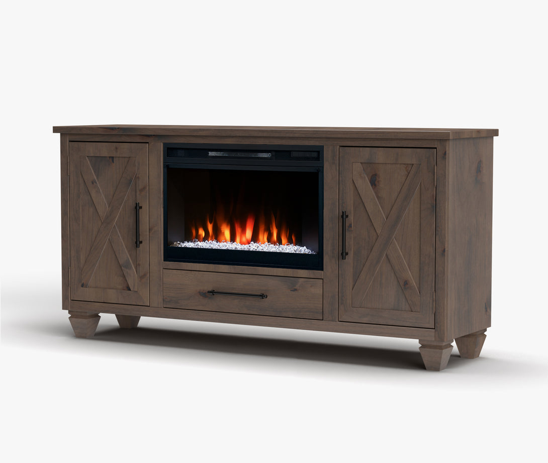 Liberty 64" Electric Fireplace TV Stand Barnwood Rustic Modern Farmhouse Side View