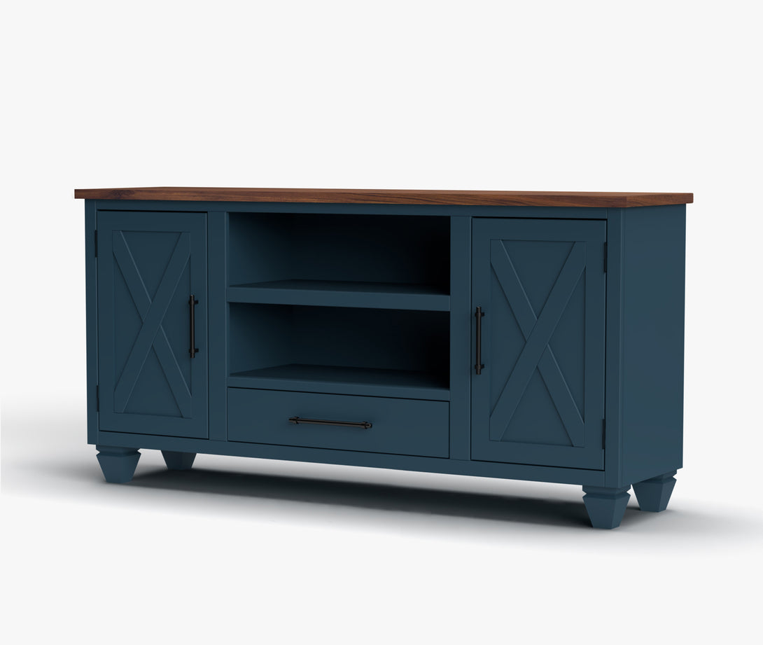Liberty 64" TV Stands fits up to 65 inch Denim/Whiskey Brown - Rustic Modern Farmhouse Side View