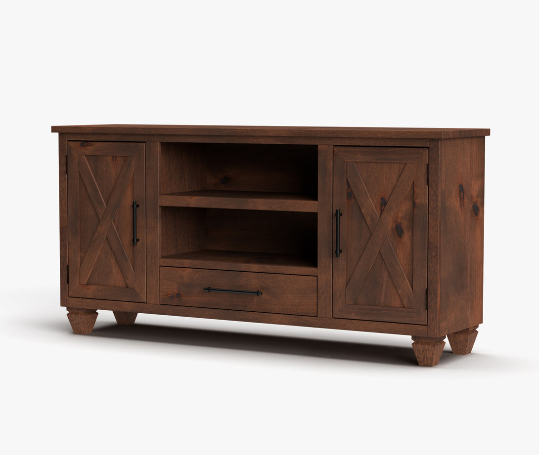 Liberty 64" TV Stands fits up to 65 inch Whiskey Brown Rustic Modern Farmhouse Side View