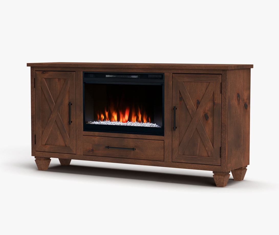 Liberty 64" Fireplace TV Stand fits up to 65 inch Whiskey Brown - Rustic Modern Farmhouse - Side View