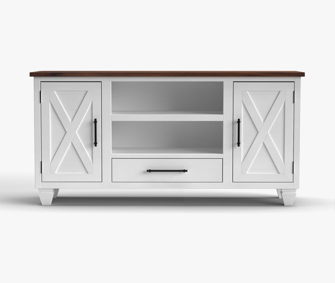 Liberty 64-inch TV Stands White/Bourbon Brown Rustic Modern Farmhouse