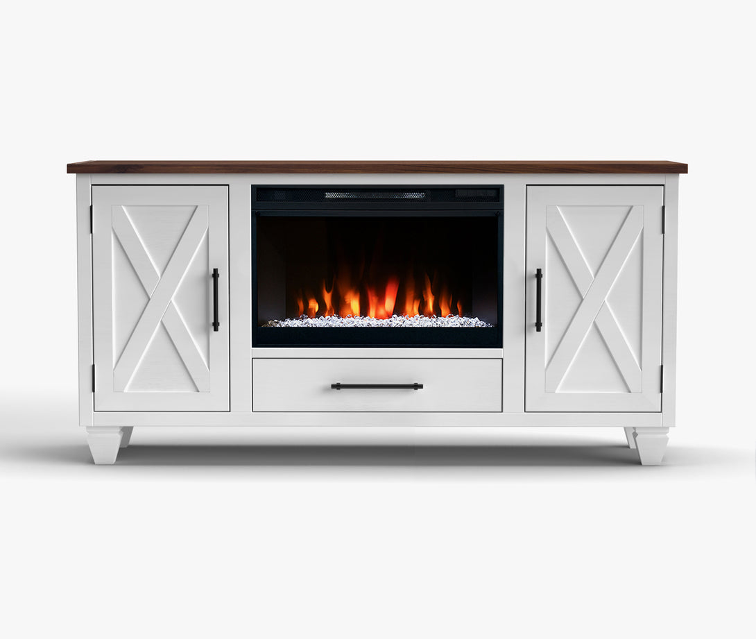 Liberty 64-inch Fireplace TV Stand White/Bourbon Brown Rustic Modern Farmhouse