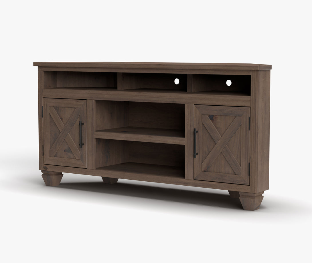 Liberty 64" Corner TV Stands for 55 inch TV Barnwood - Rustic Modern Farmhouse Side View