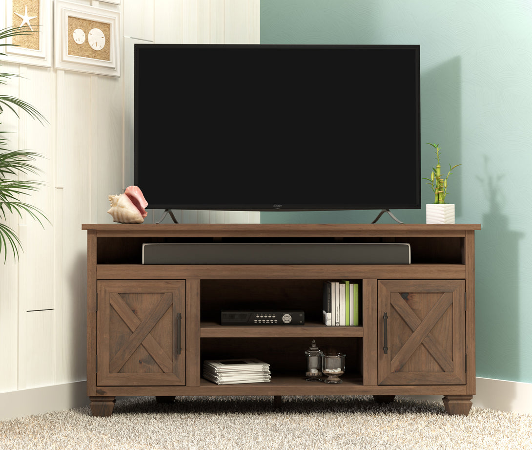 Liberty 64-inch Corner TV Stands fits up to 65 inch TV Barnwood - Rustic Modern Farmhouse