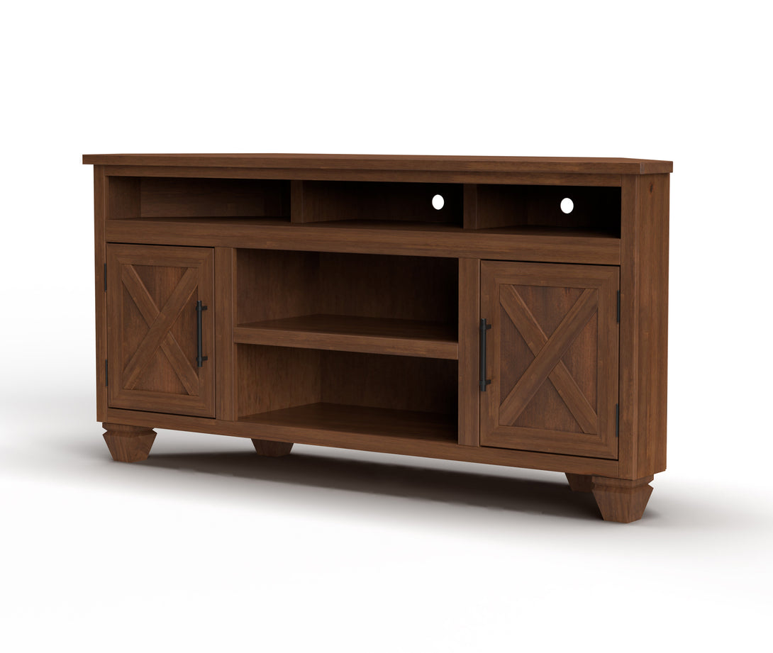 Liberty 64" Corner TV Stands for 55 inch TV Whiskey Brown - Rustic Modern Farmhouse Side View