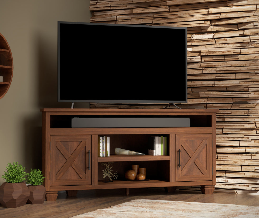 Liberty 64-inch Corner TV Stands fits up to 65 inch TV Whiskey Brown - Rustic Modern Farmhouse