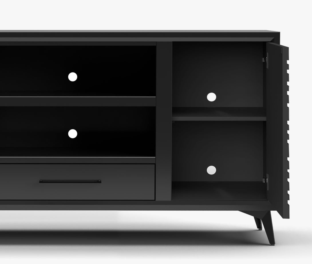 Malibu 64 inch TV Stands Modern Charcoal Black - Open Side Door View