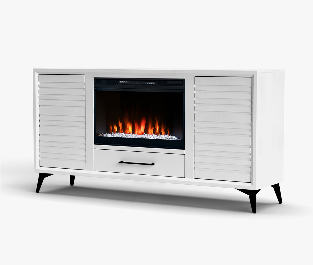Malibu 64" Fireplace TV Stand Modern White Side View