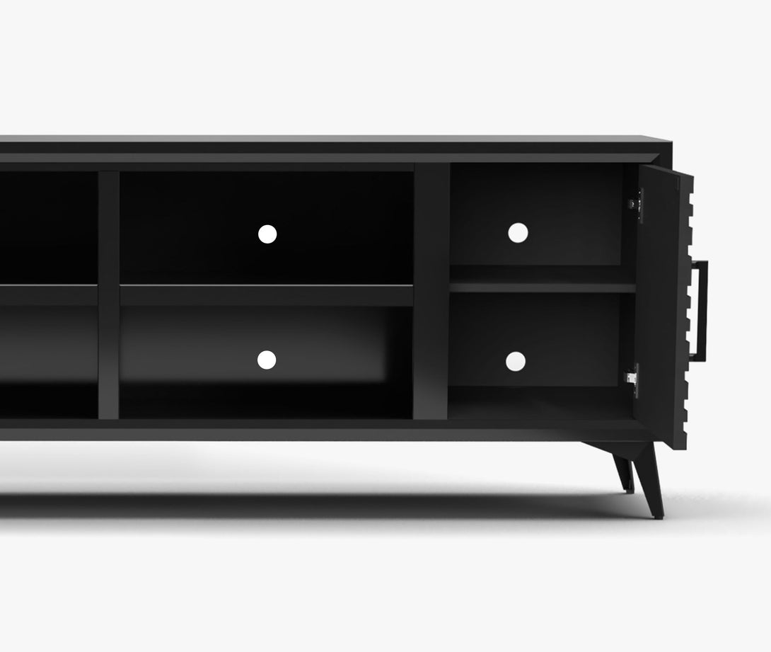 Malibu 78 inch TV Stands Modern - Charcoal Black - Open Side Door View