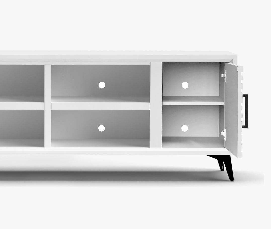 Malibu 78 inch TV Stands White - Modern - Open Side Door View