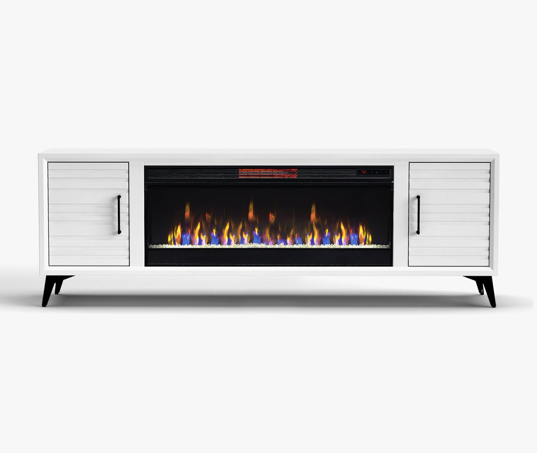 Malibu 78-inch Fireplace TV Stand White Modern