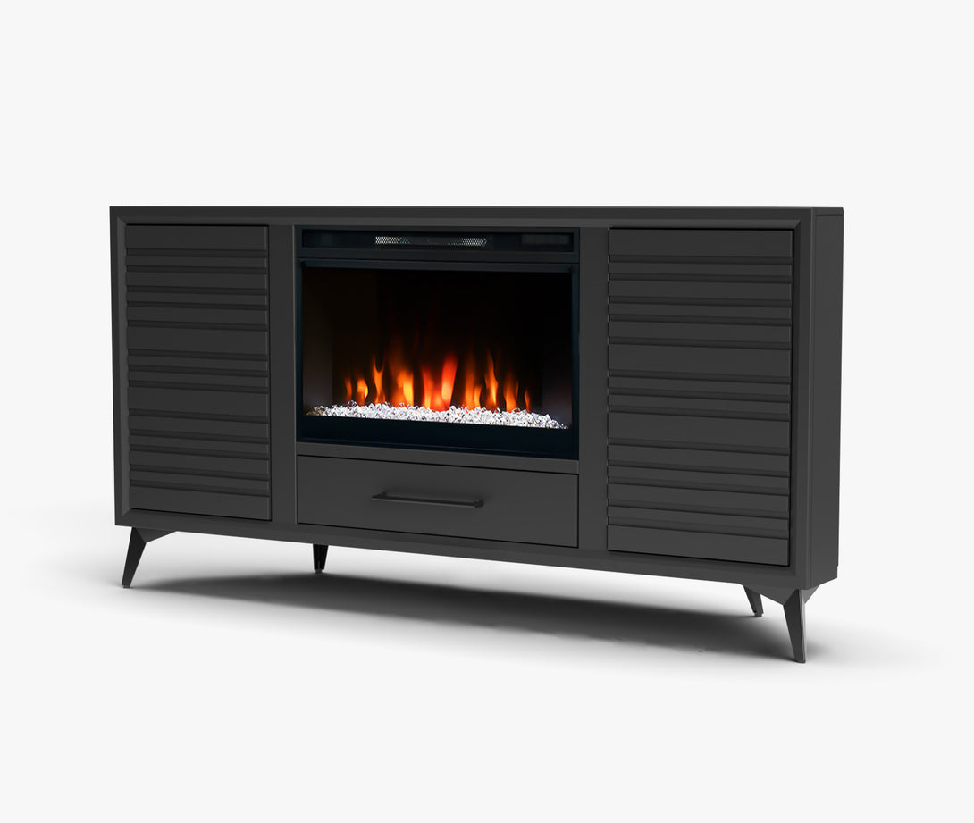 Malibu 64" Electric Fireplace TV Stand Corner Charcoal Black Modern Side View