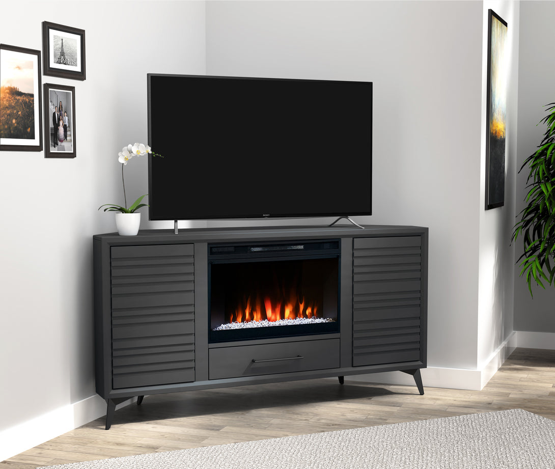 Malibu 64-inch Fireplace Corner TV Stand Charcoal Black - Modern