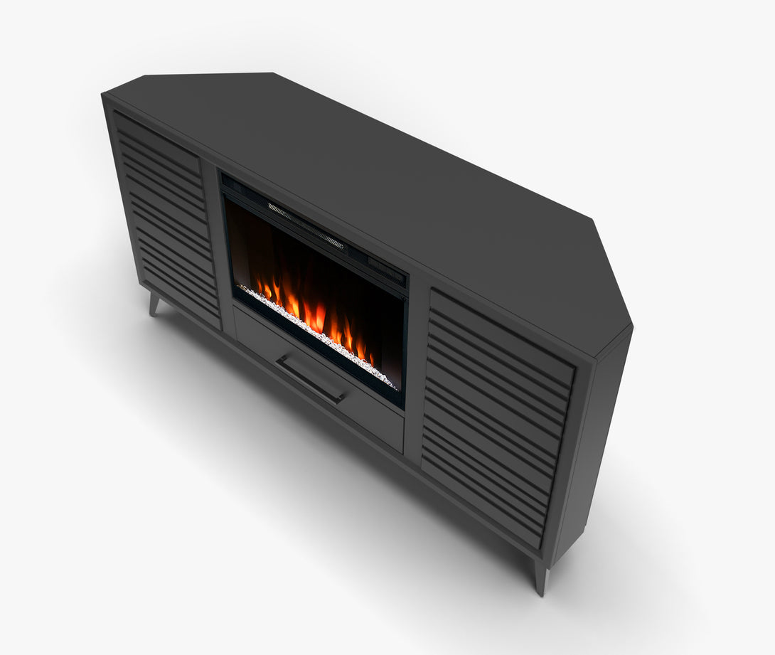Malibu 64 inch Corner TV Stand Electric Fireplace Charcoal Black Modern Top View