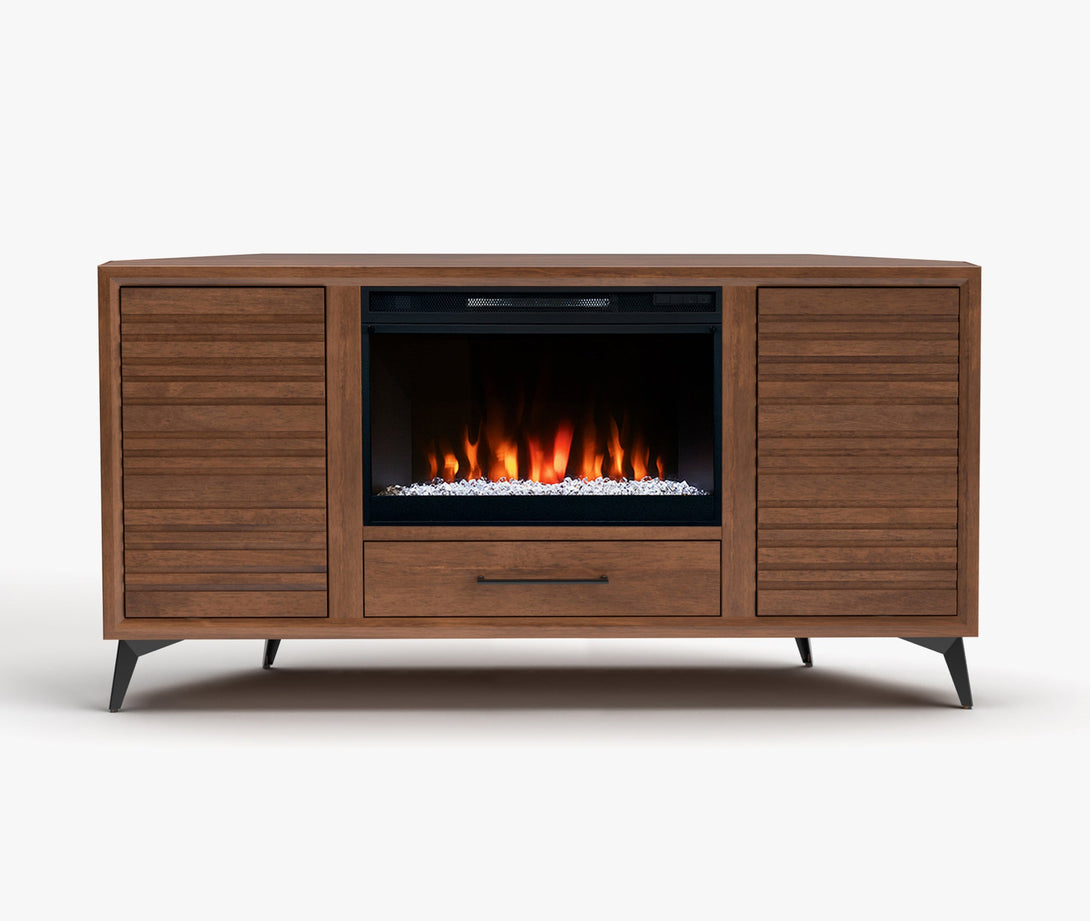 Malibu 64-inch Fireplace Corner TV Stands Bourbon Brown Modern
