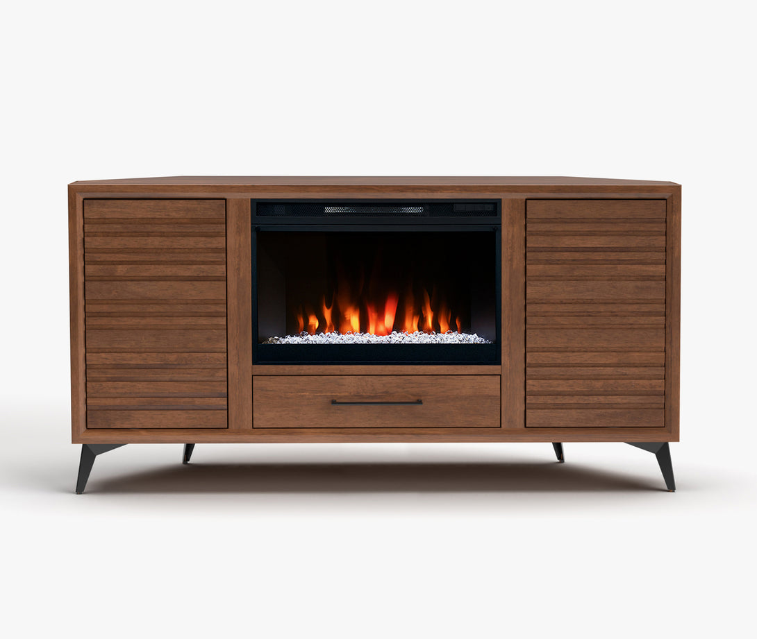 Malibu 64-inch Fireplace Corner TV Stands Bourbon Brown - Modern