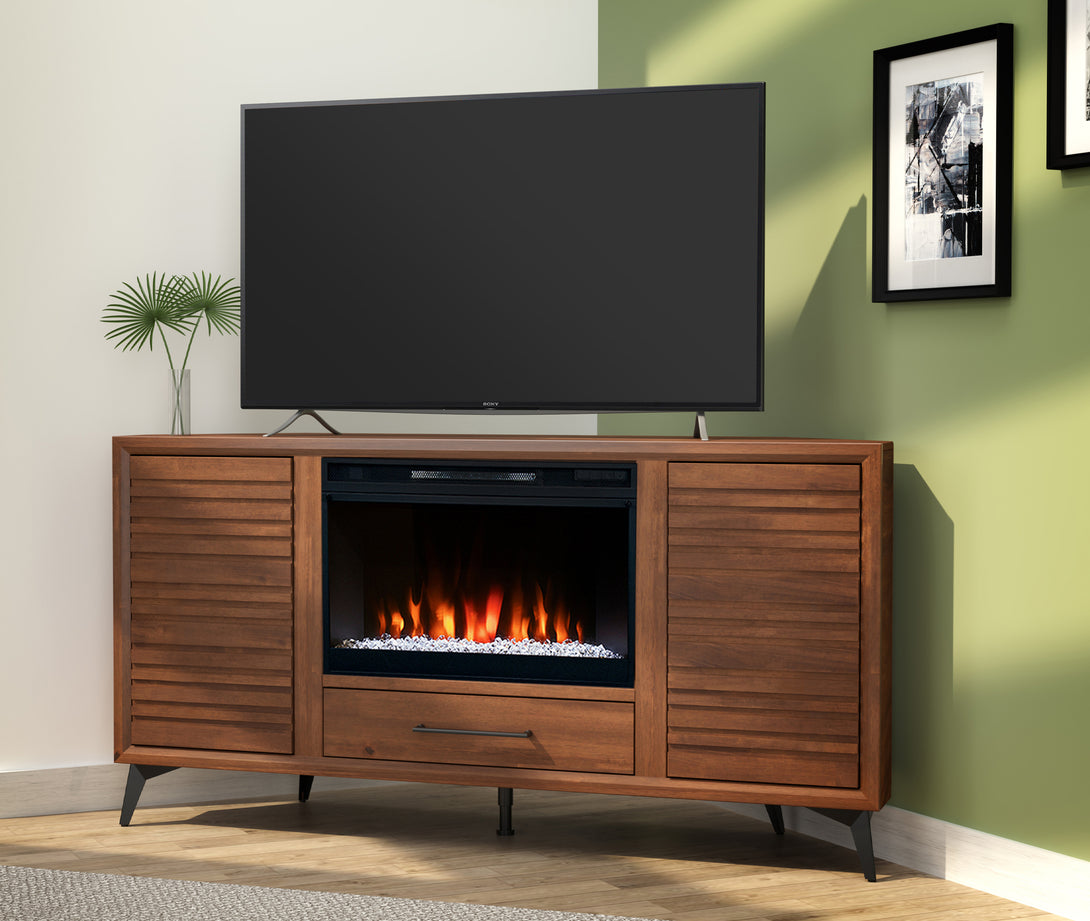 Malibu 64-inch Fireplace Corner TV Stand Bourbon Brown - Modern
