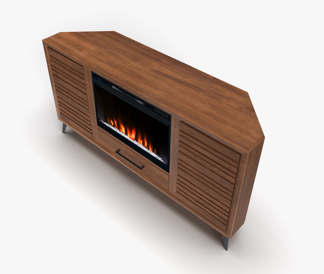 Malibu 64 inch Corner TV Stand Electric Fireplace Bourbon Brown Modern Top View
