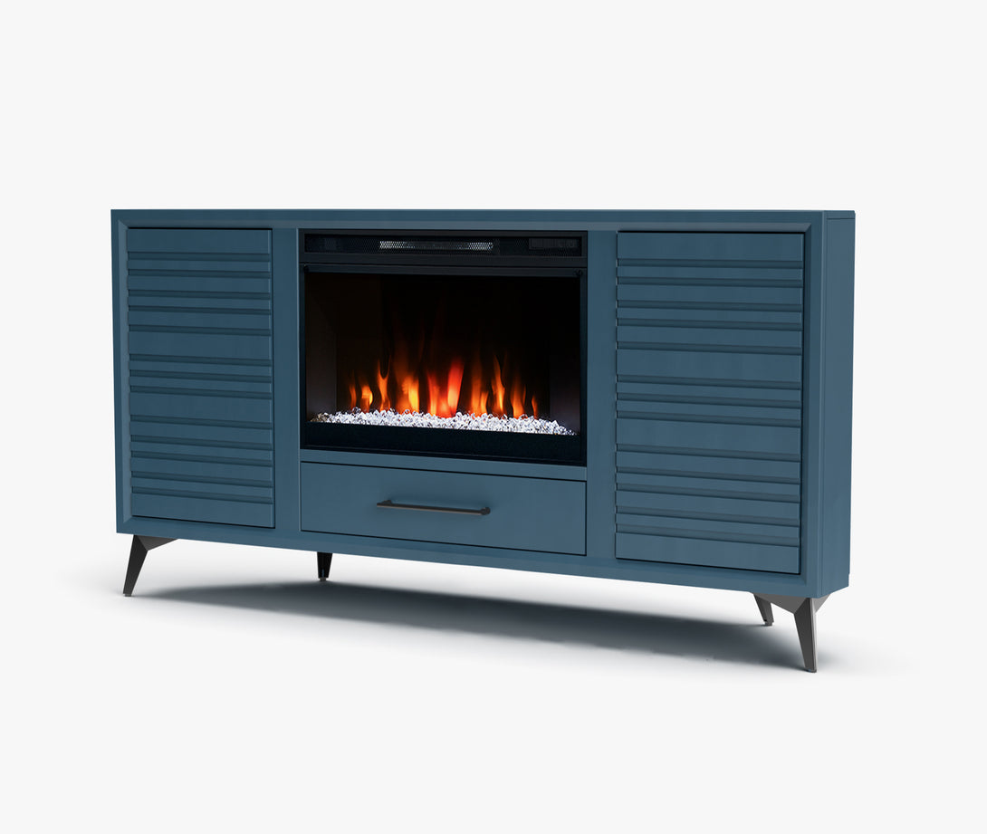 Malibu 64" Electric Fireplace TV Stand Corner Denim - Modern - Side View