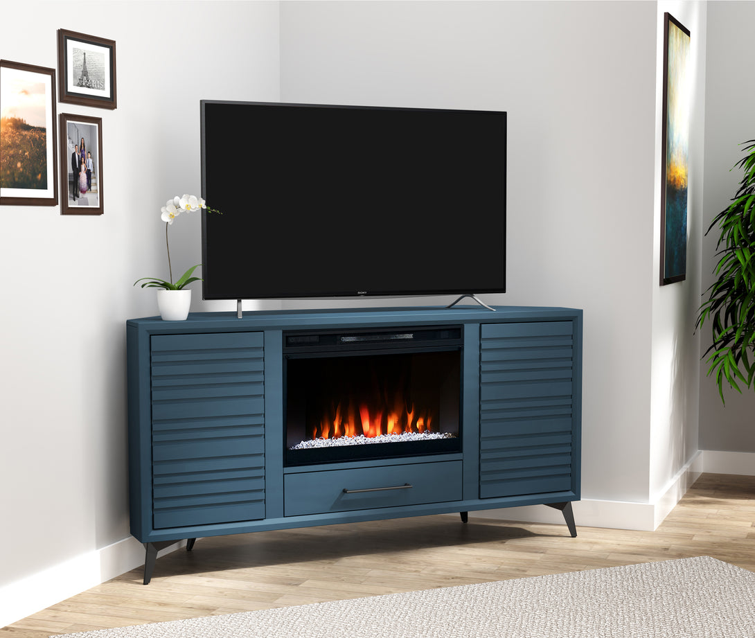 Malibu 64-inch Fireplace Corner TV Stand Denim - Modern
