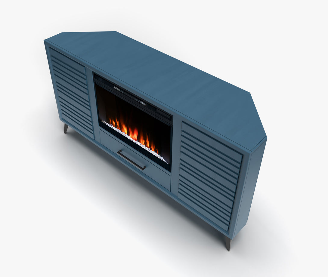 Malibu 64 inch Corner TV Stand Electric Fireplace Denim - Modern - Top View