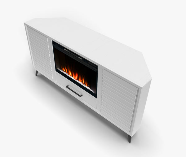 Malibu 64 inch Corner TV Stand Electric Fireplace White Modern Top View