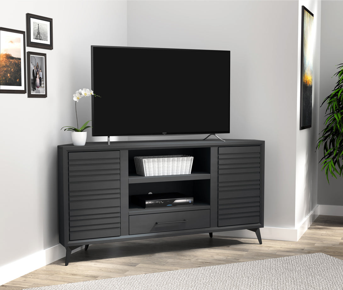 Malibu 64-inch Corner TV Stands fits up to 65 inch TV Charcoal Black - Modern