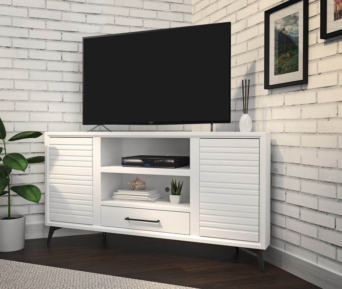 Malibu 64-inch Corner TV Stands fits up to 65 inch TV White - Modern