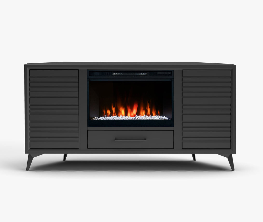 Malibu 64-inch Fireplace Corner TV Stands Charcoal Black Modern