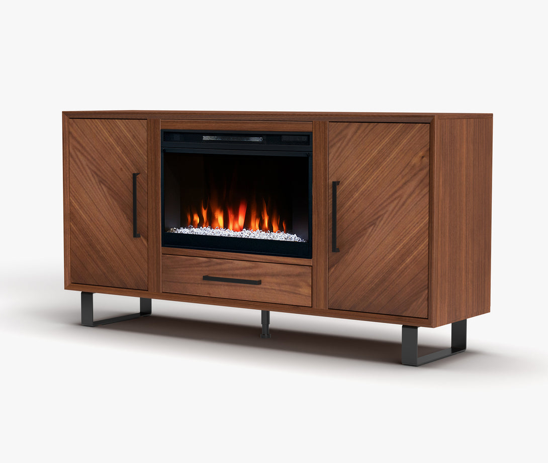 Hartley 64" Fireplace TV Stand fits up to 65 inch Natural Dark Walnut Brown Mid Century Modern Side View