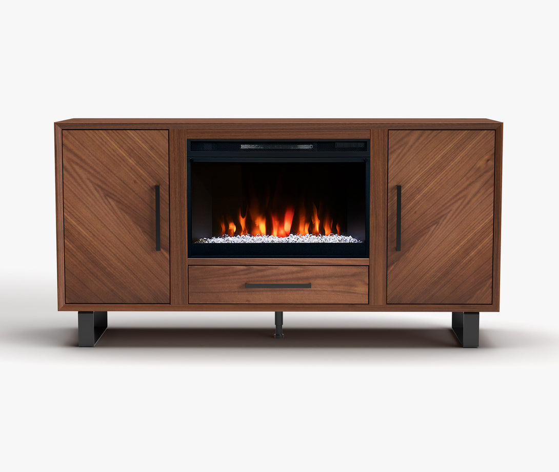 Hartley 64-inch Fireplace TV Stand Natural Dark Walnut Brown Mid Century Modern