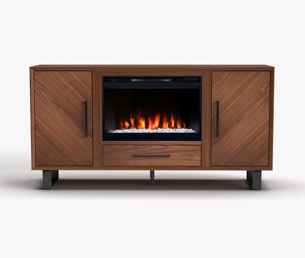 Hartley 64-inch Fireplace TV Stand Natural Dark Walnut Brown - Mid Century Modern