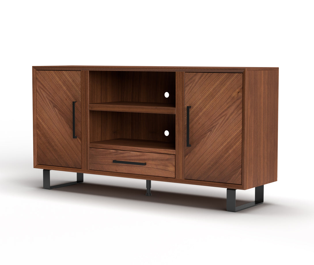 Hartley 64" TV Stands fits up to 65 inch Natural Dark Walnut Brown - Mid Century Modern - Side View