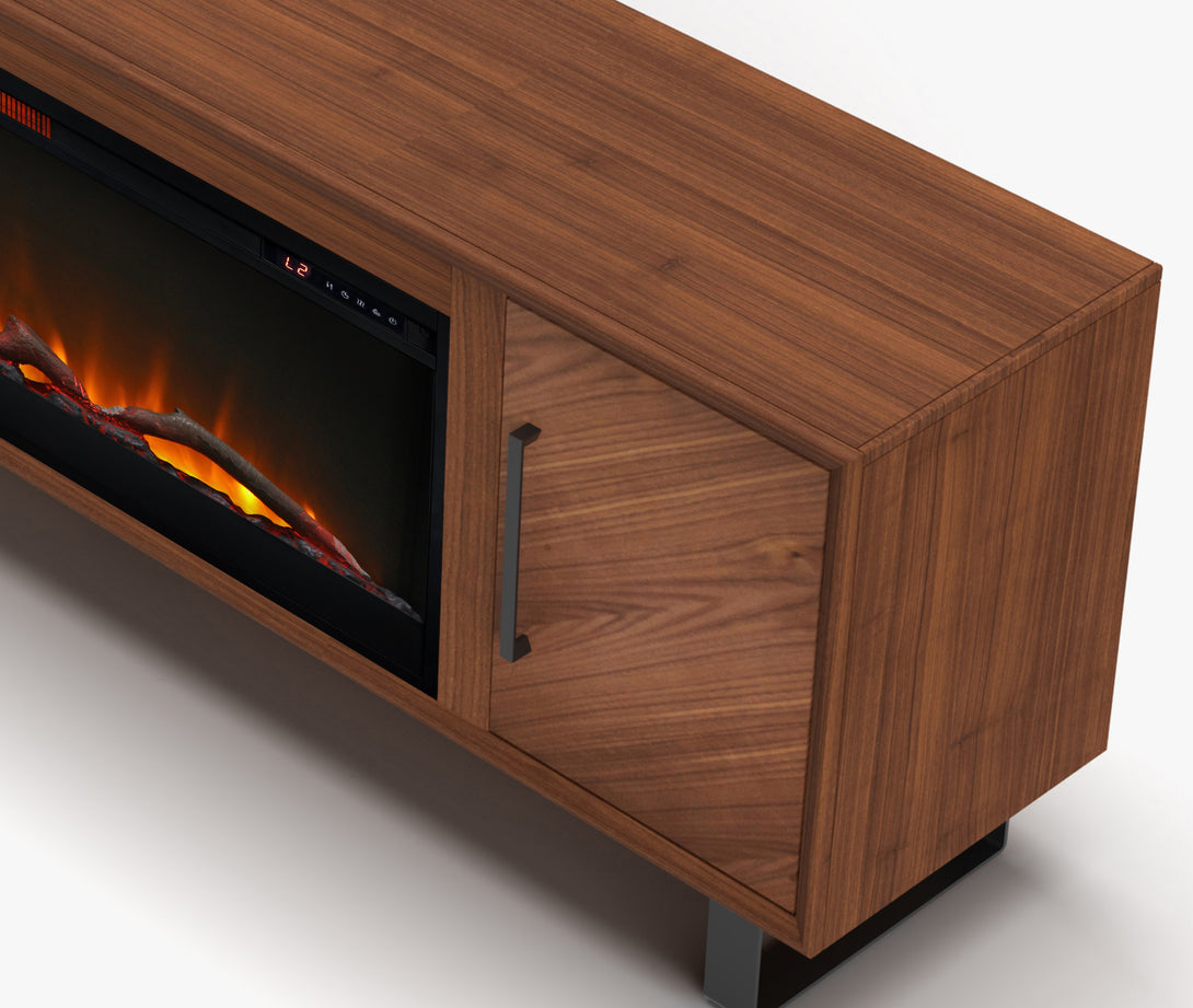 Hartley 78 inch Electric Fireplace TV Stand Dark Walnut Mid-Century Modern Close Side View