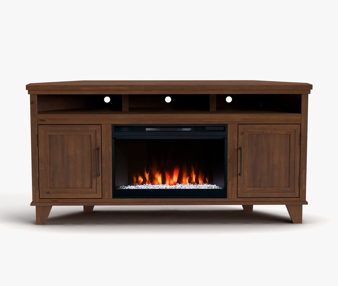 Sonoma 64-inch Fireplace Corner TV Stands Whiskey Brown Modern Traditional