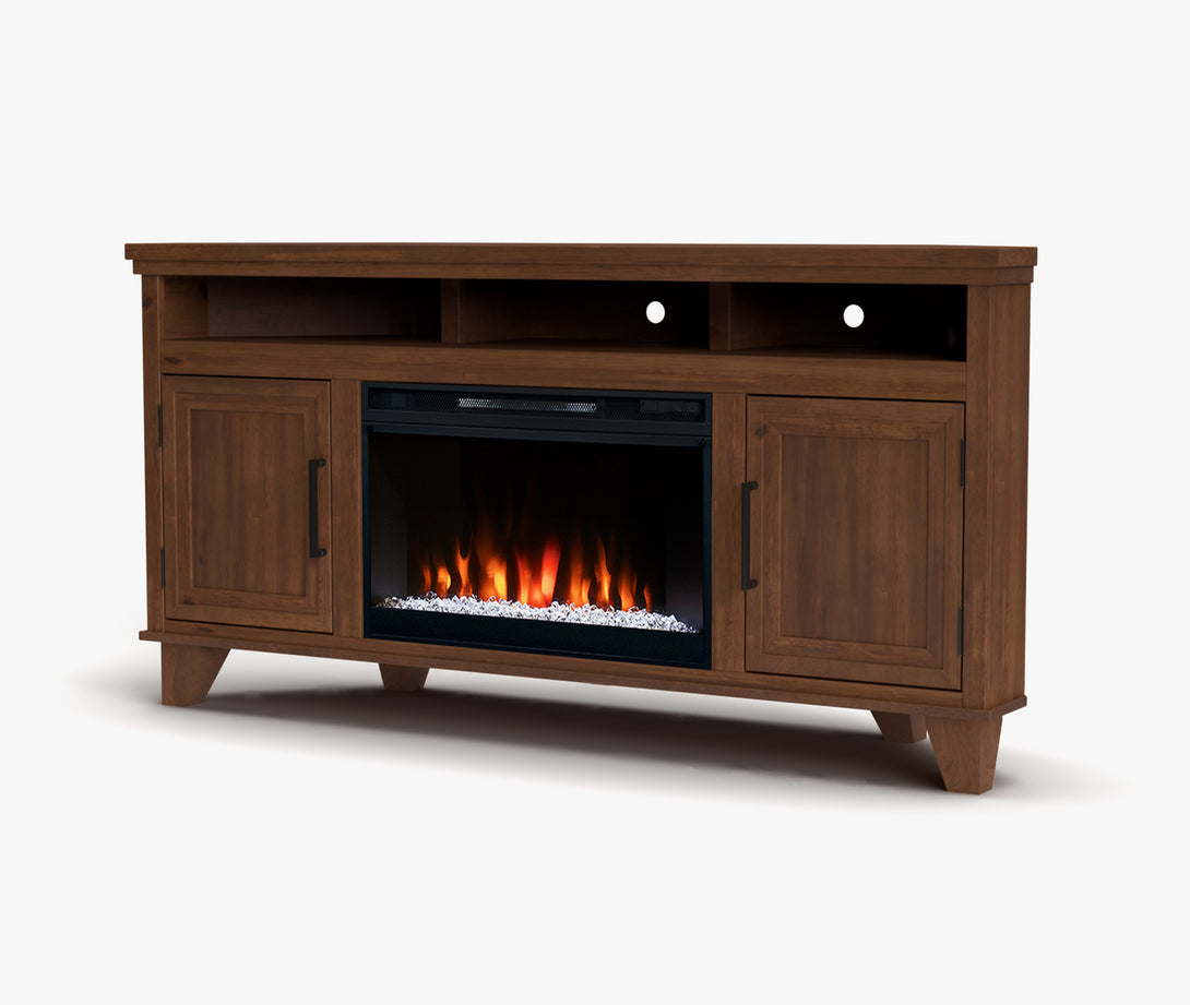 Sonoma 64" Electric Fireplace TV Stand Corner Whiskey Brown Modern Traditional Side View